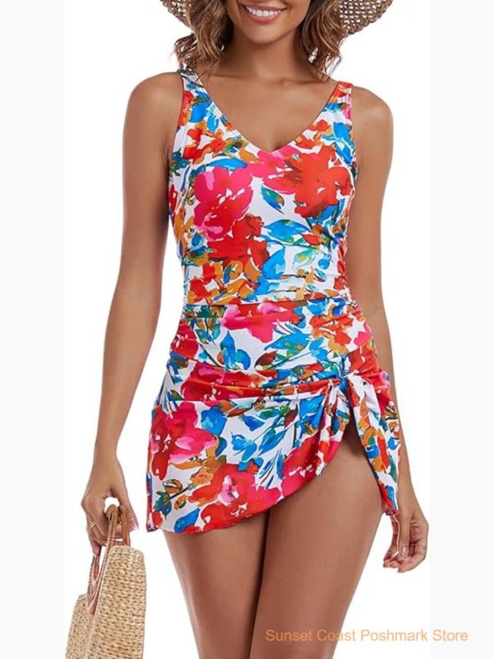 Tummy Control One Piece Swim Dress with Adjustable Straps